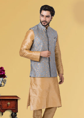 Multicolor Dupion Silk Full Sleeves Mandarin Collar Waistcoat