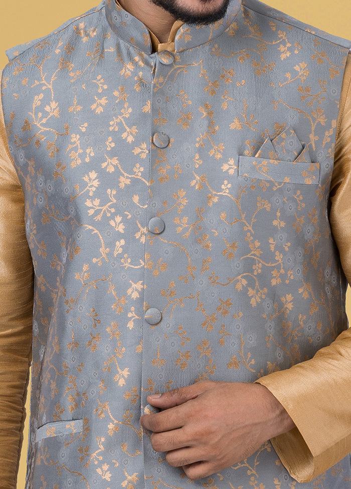 Multicolor Dupion Silk Full Sleeves Mandarin Collar Waistcoat - Indian Silk House Agencies