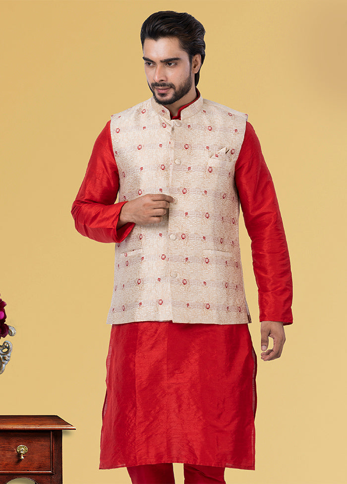 Multicolor Dupion Silk Full Sleeves Mandarin Collar Waistcoat - Indian Silk House Agencies