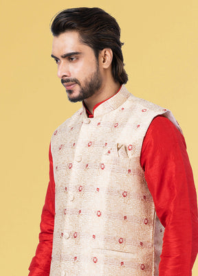 Multicolor Dupion Silk Full Sleeves Mandarin Collar Waistcoat - Indian Silk House Agencies