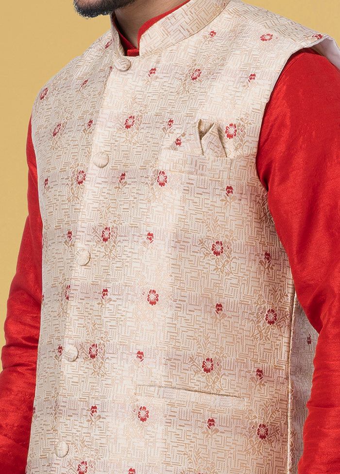 Multicolor Dupion Silk Full Sleeves Mandarin Collar Waistcoat - Indian Silk House Agencies