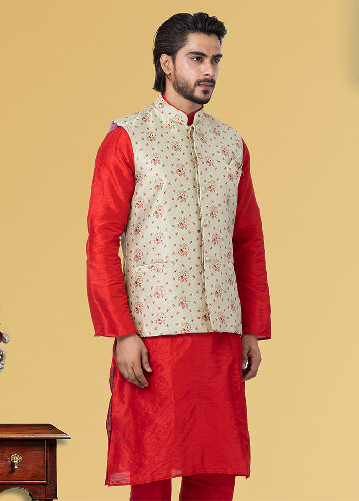 Multicolor Dupion Silk Full Sleeves Mandarin Collar Waistcoat - Indian Silk House Agencies