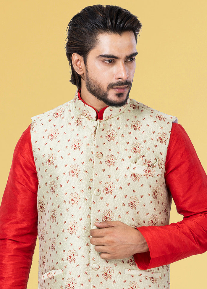 Multicolor Dupion Silk Full Sleeves Mandarin Collar Waistcoat - Indian Silk House Agencies