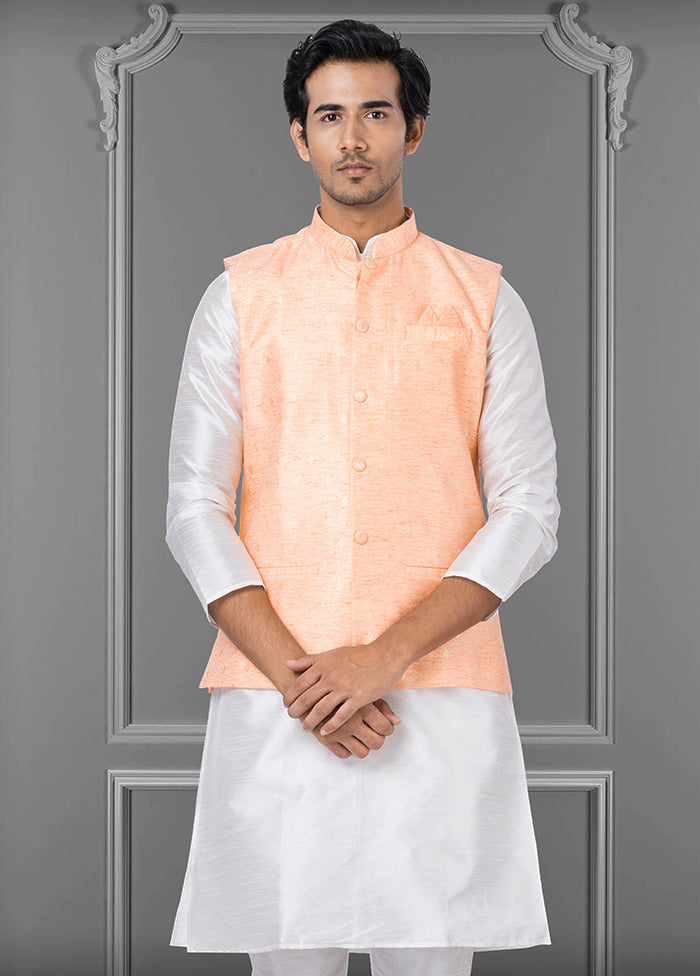 Multicolor Dupion Silk Full Sleeves Mandarin Collar Waistcoat - Indian Silk House Agencies