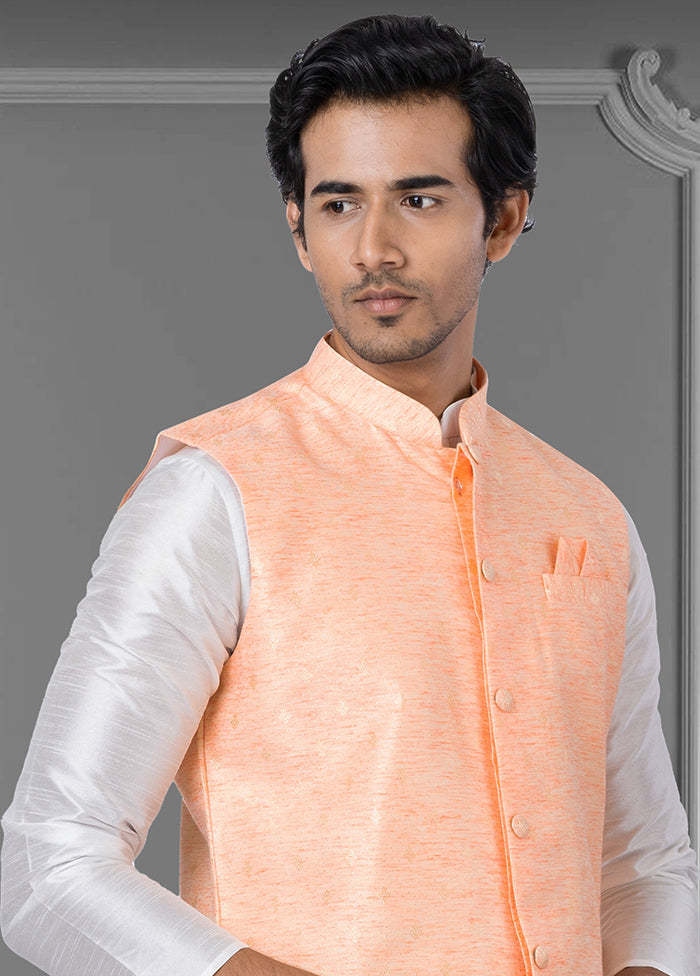 Multicolor Dupion Silk Full Sleeves Mandarin Collar Waistcoat