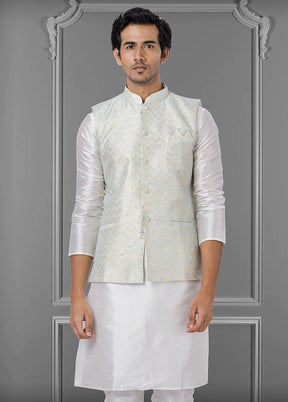 Multicolor Dupion Silk Full Sleeves Mandarin Collar Waistcoat - Indian Silk House Agencies