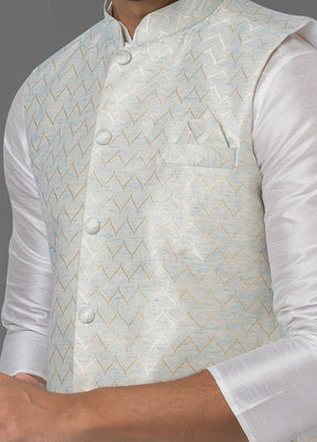 Multicolor Dupion Silk Full Sleeves Mandarin Collar Waistcoat