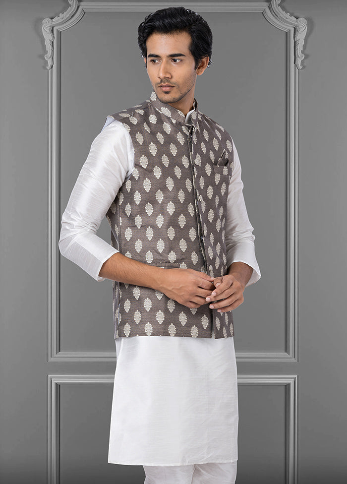 Multicolor Dupion Silk Full Sleeves Mandarin Collar Waistcoat - Indian Silk House Agencies