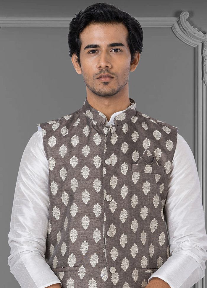 Multicolor Dupion Silk Full Sleeves Mandarin Collar Waistcoat - Indian Silk House Agencies