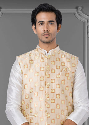 Multicolor Dupion Silk Full Sleeves Mandarin Collar Waistcoat