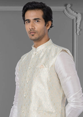 Multicolor Dupion Silk Full Sleeves Mandarin Collar Waistcoat - Indian Silk House Agencies