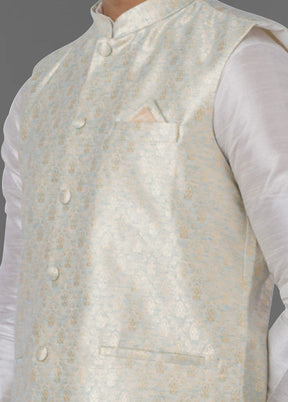 Multicolor Dupion Silk Full Sleeves Mandarin Collar Waistcoat