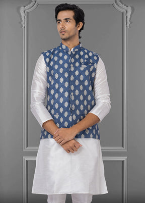 Multicolor Dupion Silk Full Sleeves Mandarin Collar Waistcoat