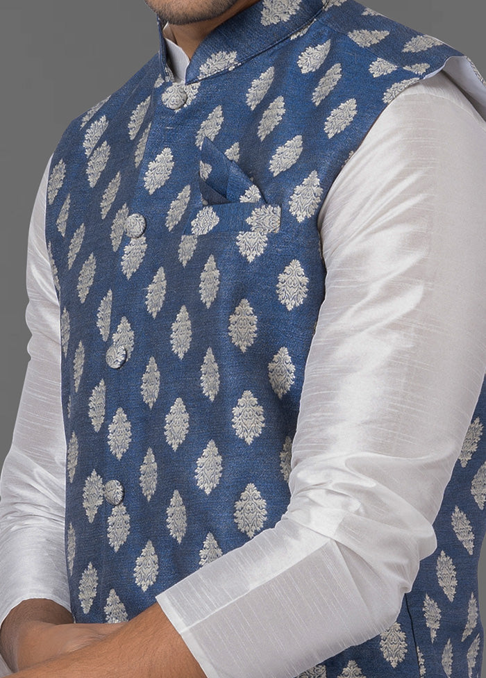 Multicolor Dupion Silk Full Sleeves Mandarin Collar Waistcoat