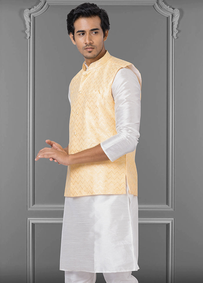 Multicolor Dupion Silk Full Sleeves Mandarin Collar Waistcoat - Indian Silk House Agencies