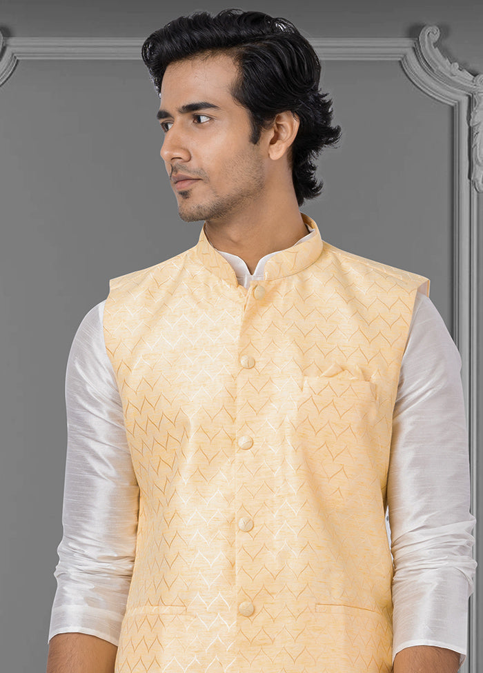 Multicolor Dupion Silk Full Sleeves Mandarin Collar Waistcoat