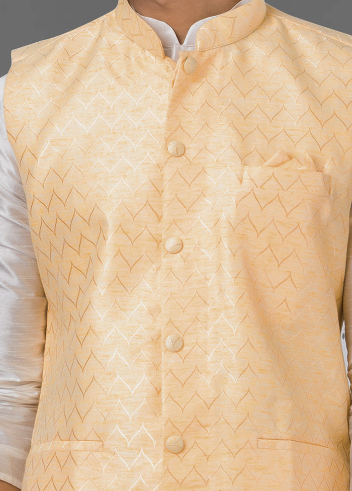 Multicolor Dupion Silk Full Sleeves Mandarin Collar Waistcoat - Indian Silk House Agencies