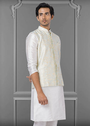 Multicolor Dupion Silk Full Sleeves Mandarin Collar Waistcoat - Indian Silk House Agencies