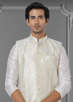 Multicolor Dupion Silk Full Sleeves Mandarin Collar Waistcoat