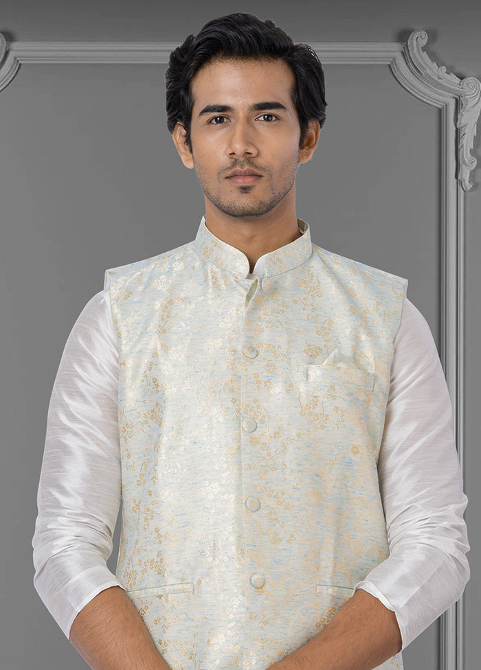 Multicolor Dupion Silk Full Sleeves Mandarin Collar Waistcoat