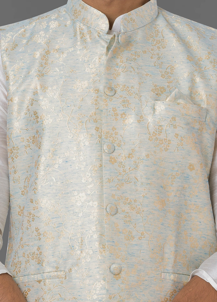 Multicolor Dupion Silk Full Sleeves Mandarin Collar Waistcoat