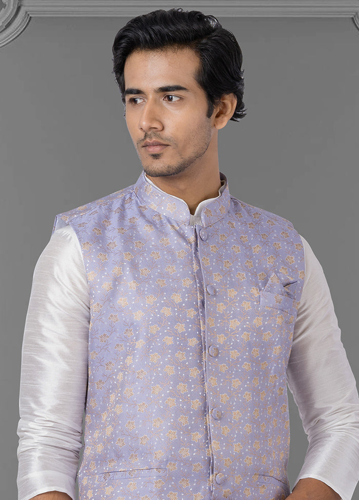 Multicolor Dupion Silk Full Sleeves Mandarin Collar Waistcoat - Indian Silk House Agencies