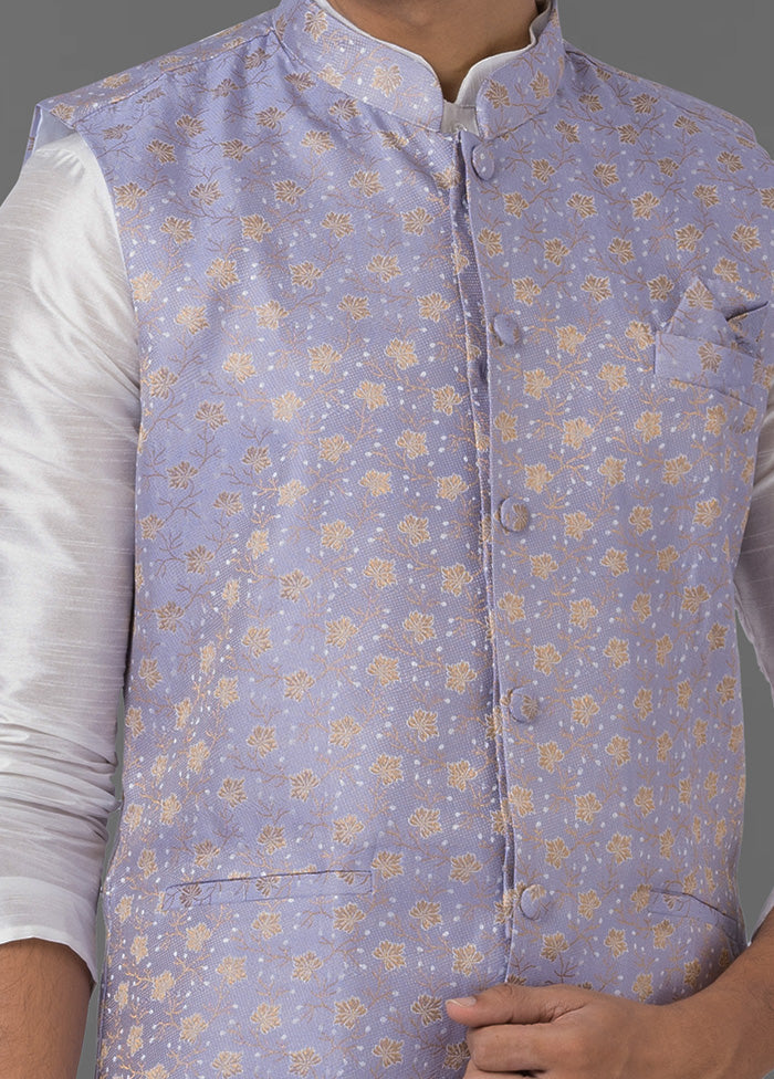 Multicolor Dupion Silk Full Sleeves Mandarin Collar Waistcoat - Indian Silk House Agencies