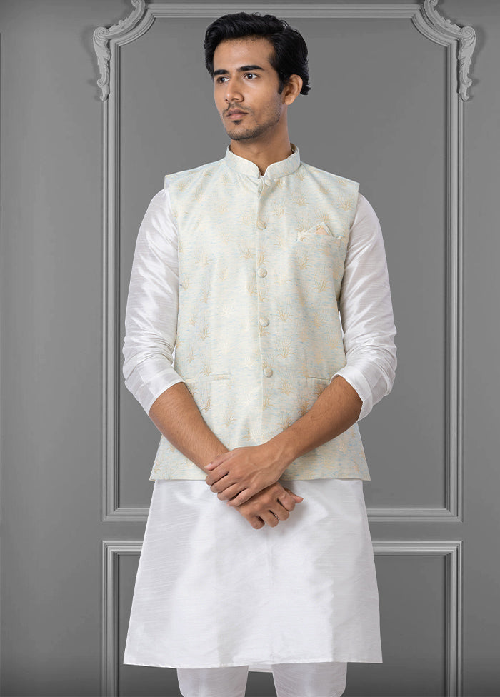 Multicolor Dupion Silk Full Sleeves Mandarin Collar Waistcoat - Indian Silk House Agencies