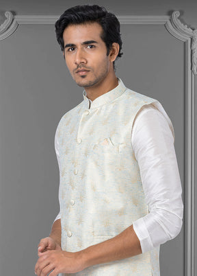 Multicolor Dupion Silk Full Sleeves Mandarin Collar Waistcoat - Indian Silk House Agencies