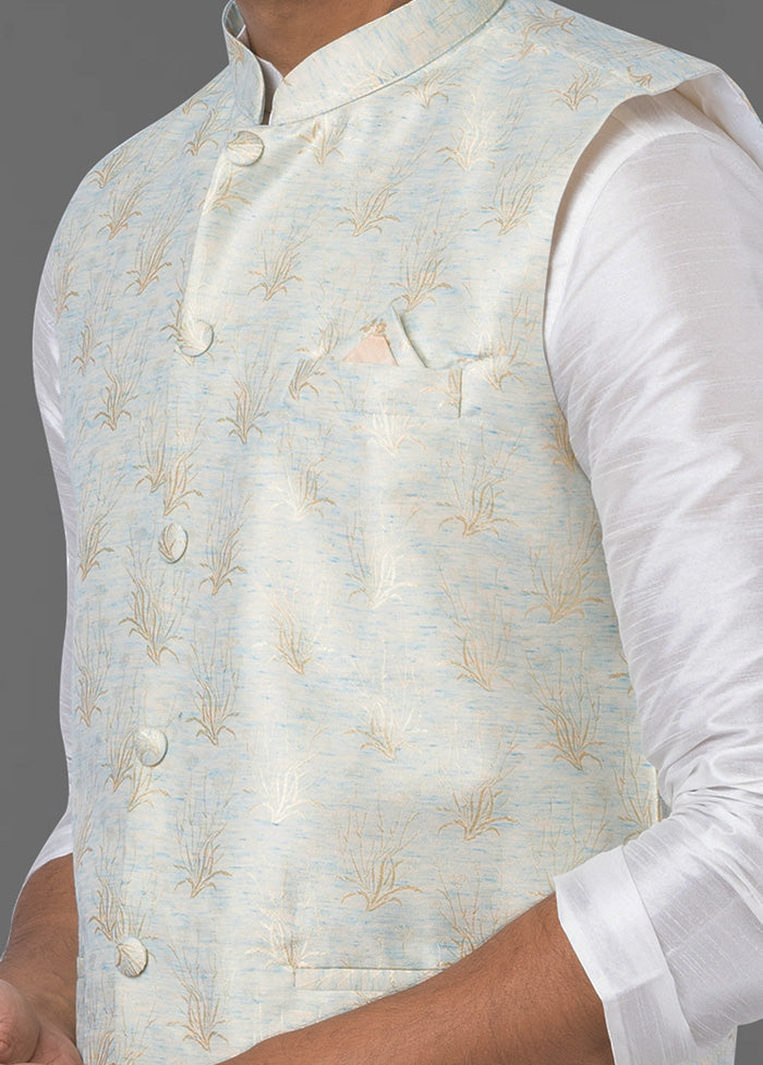 Multicolor Dupion Silk Full Sleeves Mandarin Collar Waistcoat