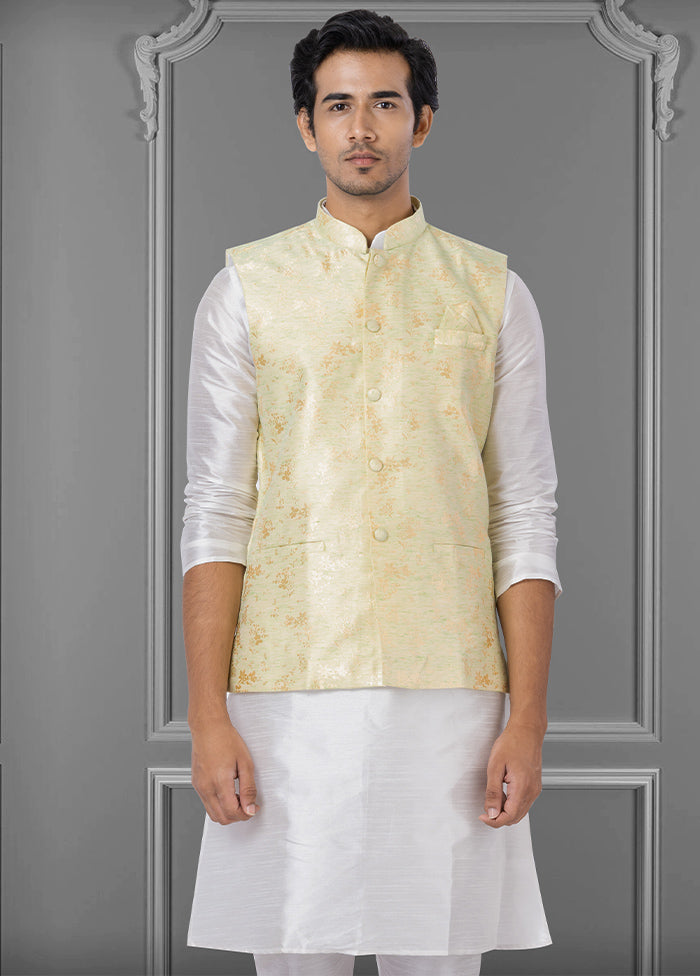 Multicolor Dupion Silk Full Sleeves Mandarin Collar Waistcoat