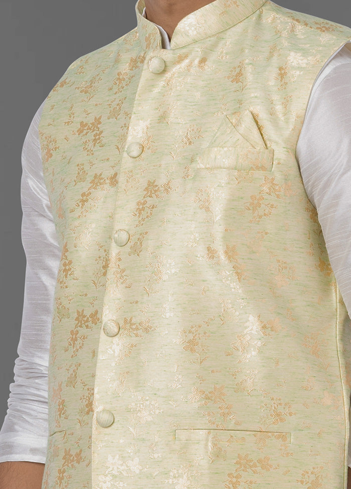 Multicolor Dupion Silk Full Sleeves Mandarin Collar Waistcoat