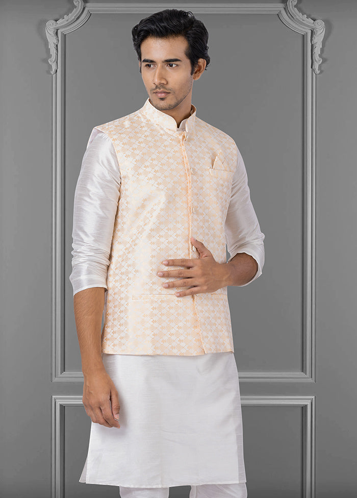 Multicolor Dupion Silk Full Sleeves Mandarin Collar Waistcoat - Indian Silk House Agencies