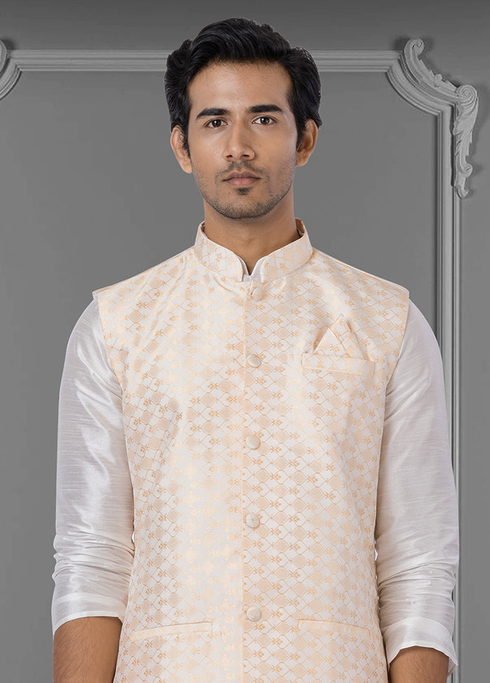 Multicolor Dupion Silk Full Sleeves Mandarin Collar Waistcoat - Indian Silk House Agencies