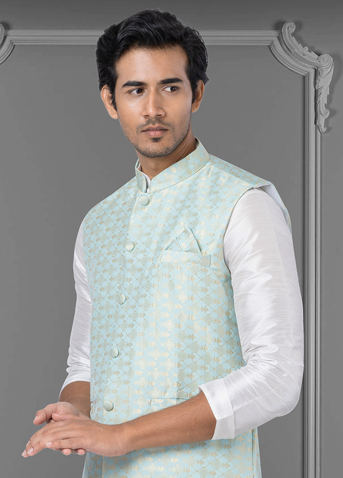 Multicolor Dupion Silk Full Sleeves Mandarin Collar Waistcoat