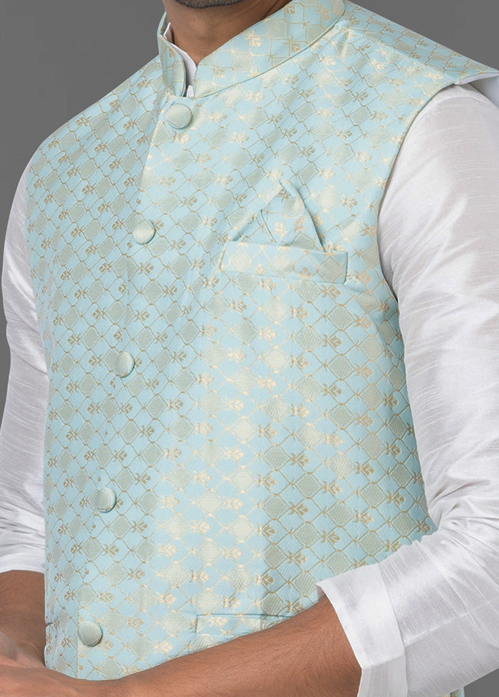 Multicolor Dupion Silk Full Sleeves Mandarin Collar Waistcoat