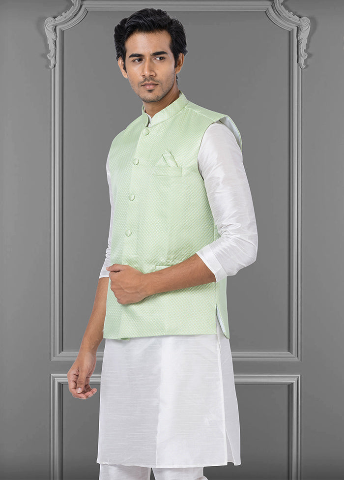 Multicolor Dupion Silk Full Sleeves Mandarin Collar Waistcoat - Indian Silk House Agencies