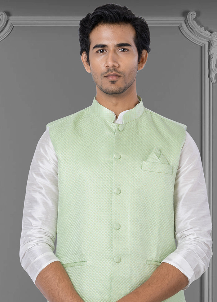 Multicolor Dupion Silk Full Sleeves Mandarin Collar Waistcoat - Indian Silk House Agencies