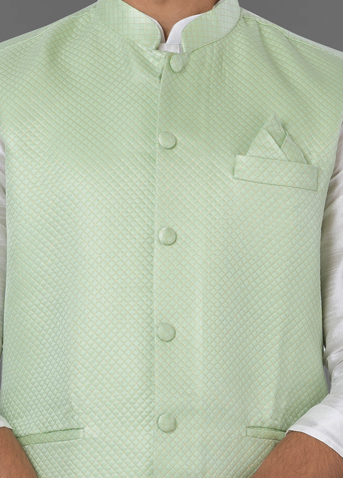 Multicolor Dupion Silk Full Sleeves Mandarin Collar Waistcoat