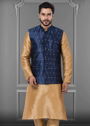 Multicolor Dupion Silk Full Sleeves Mandarin Collar Waistcoat