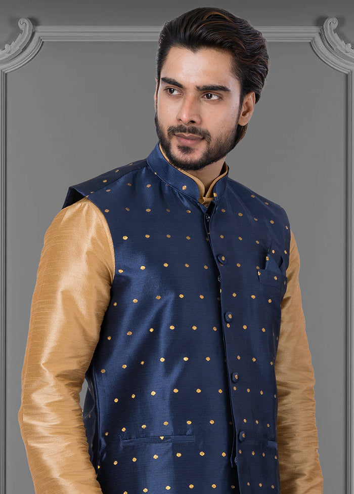 Multicolor Dupion Silk Full Sleeves Mandarin Collar Waistcoat - Indian Silk House Agencies