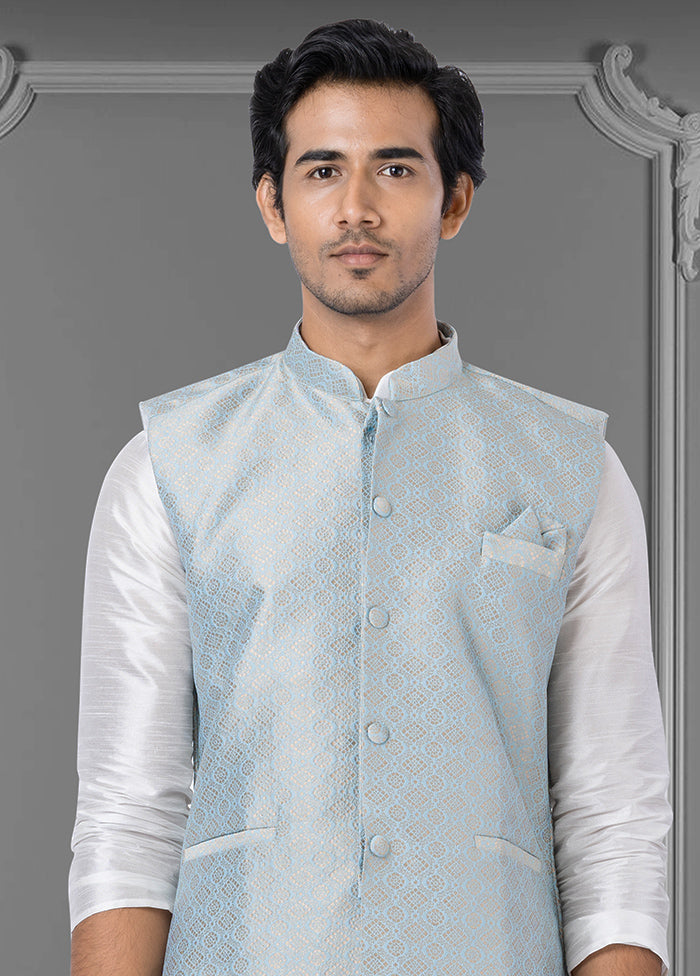 Multicolor Dupion Silk Full Sleeves Mandarin Collar Waistcoat - Indian Silk House Agencies