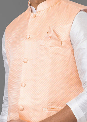 Multicolor Dupion Silk Full Sleeves Mandarin Collar Waistcoat