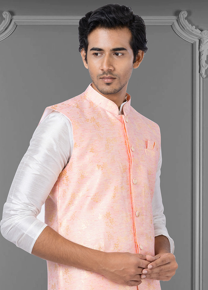 Multicolor Dupion Silk Full Sleeves Mandarin Collar Waistcoat - Indian Silk House Agencies