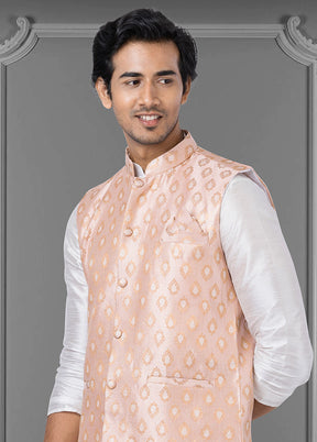 Multicolor Dupion Silk Full Sleeves Mandarin Collar Waistcoat - Indian Silk House Agencies
