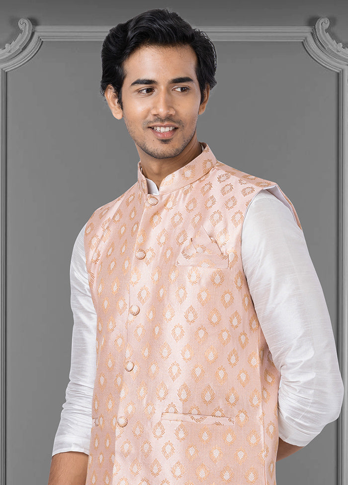 Multicolor Dupion Silk Full Sleeves Mandarin Collar Waistcoat - Indian Silk House Agencies