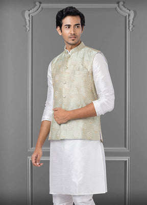 Multicolor Dupion Silk Full Sleeves Mandarin Collar Waistcoat