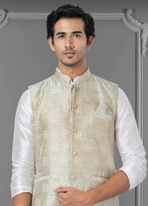 Multicolor Dupion Silk Full Sleeves Mandarin Collar Waistcoat