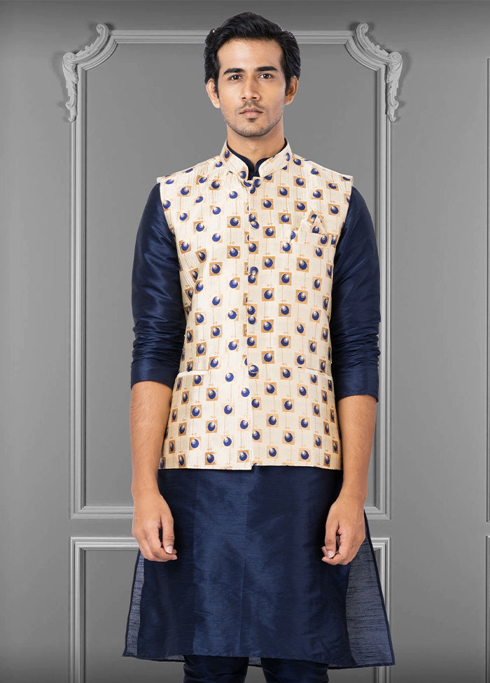 Multicolor Dupion Silk Full Sleeves Mandarin Collar Waistcoat