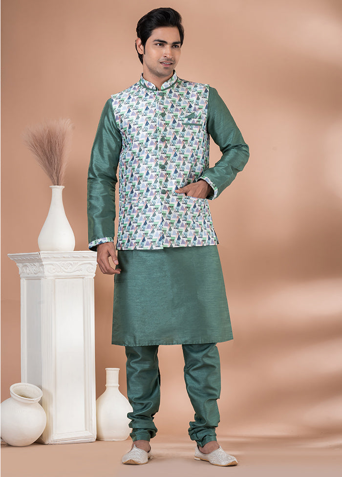 3 Pc Green Dupion Silk Ethnic Wear Set